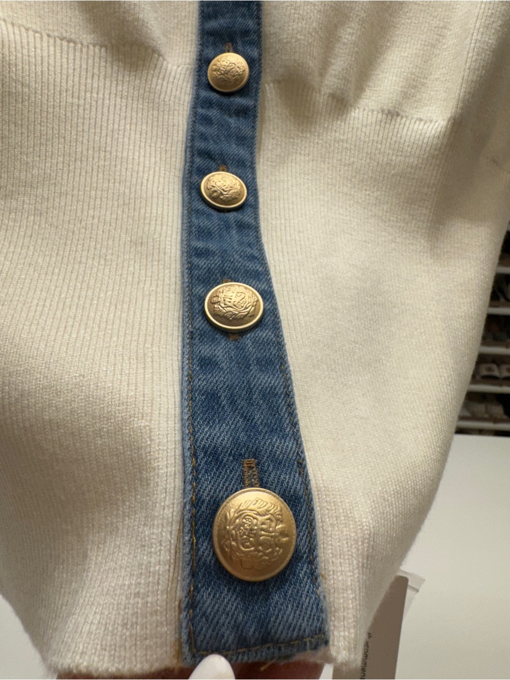 Commense Cream Knit Vest with Blue Denim Trim - Picture 8 of 14